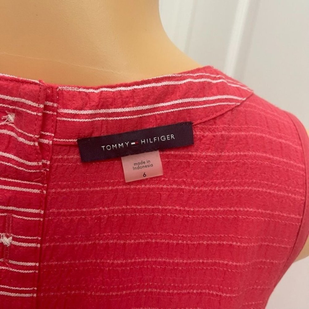 Tommy Hilfiger Pullover Sleeveless Dress Coral Orange White Stripes Lightweight - Picture 7 of 8